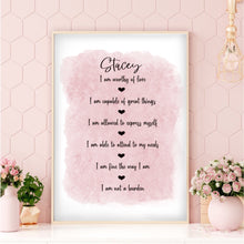 Load image into Gallery viewer, Affirmations Positive Mindset Watercolour Print
