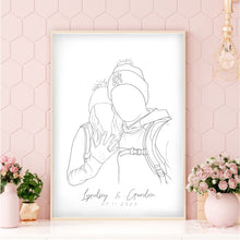 Load image into Gallery viewer, Engagement or Wedding Photograph Line Drawing Digitally Drawn Artwork
